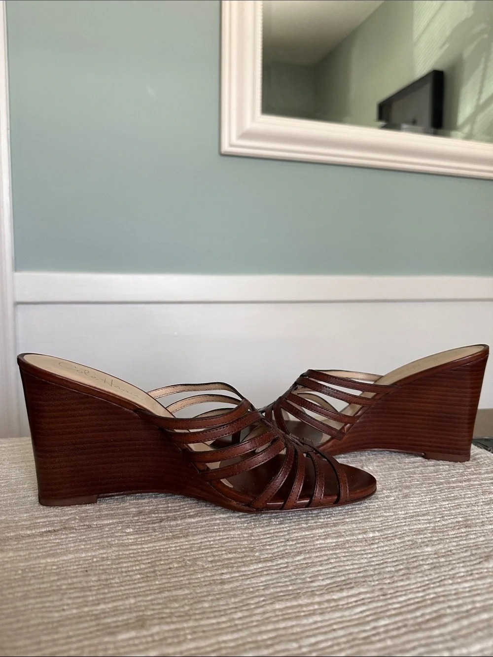 Vintage HIGH Qualiry Cole Haan Brown Leather Woven Slide Mules 7 AA